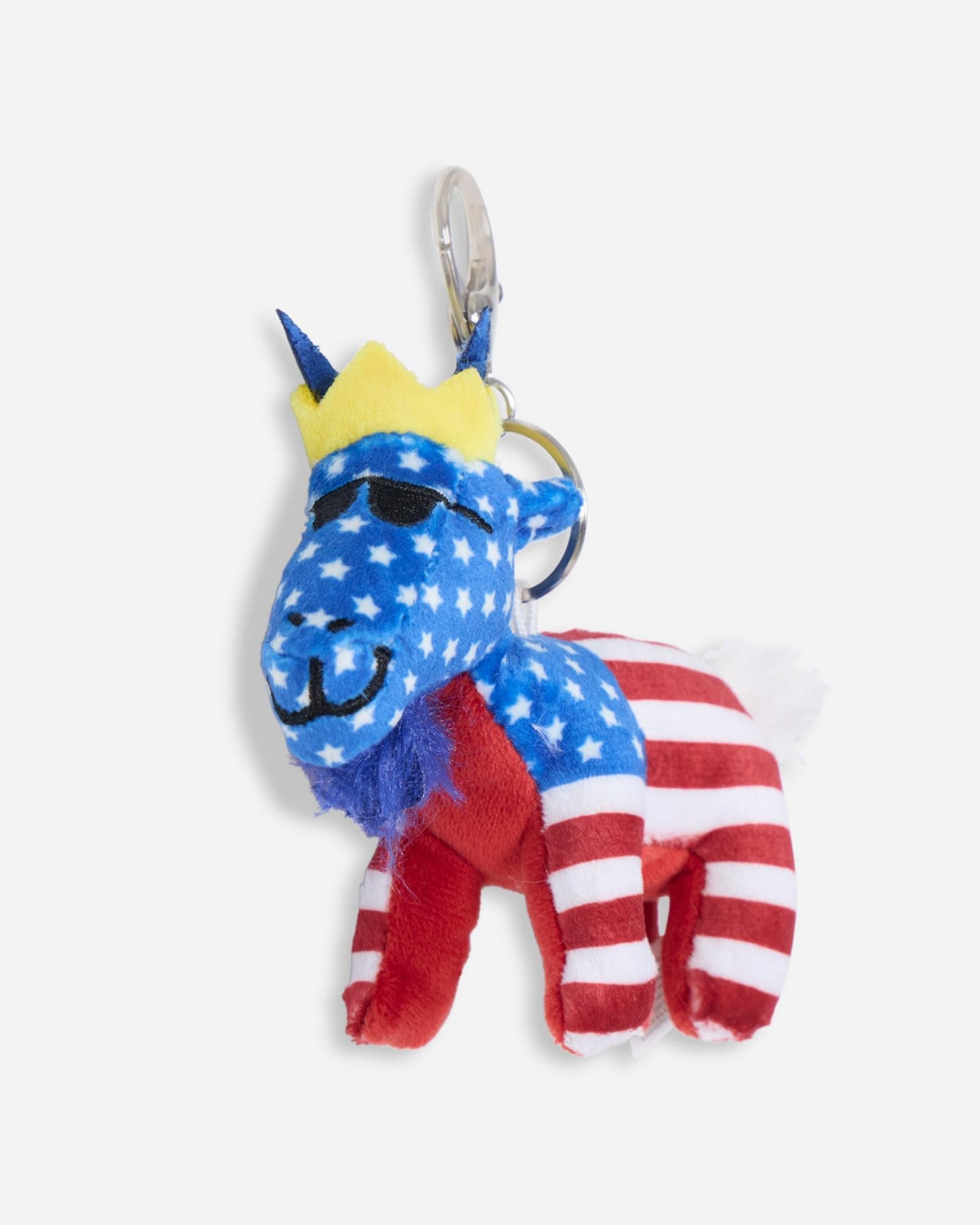 Plush keychain with American flag design on a light gray background