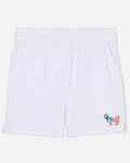 White athletic shorts with freedom goat logo