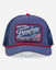 Blue trucker hat with 'Freedom' patch on a white background