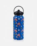 Water bottle with American flag goat design on a white background