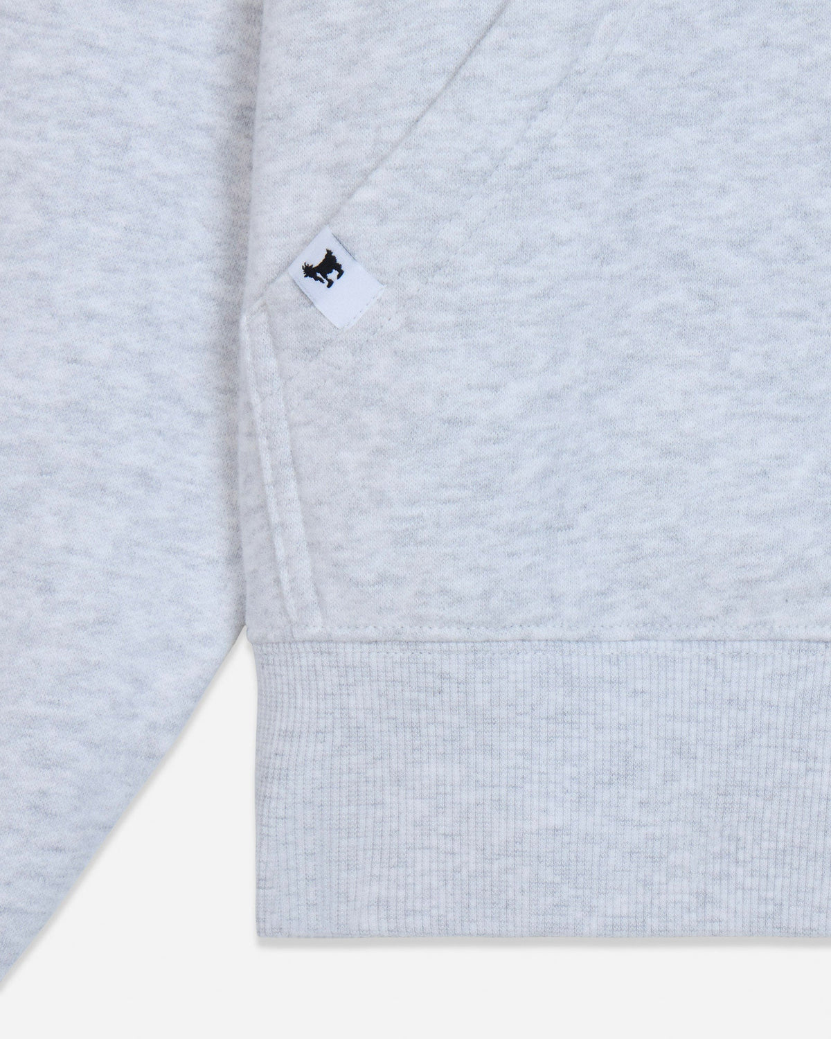 Close-up of gray hoodie seam and pocket