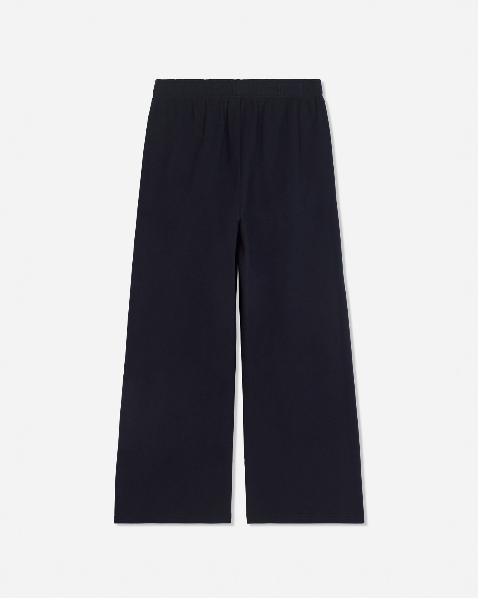 A pair of dark navy wide-leg pants with an elastic waistband, shown flat against a light gray background.#color_black