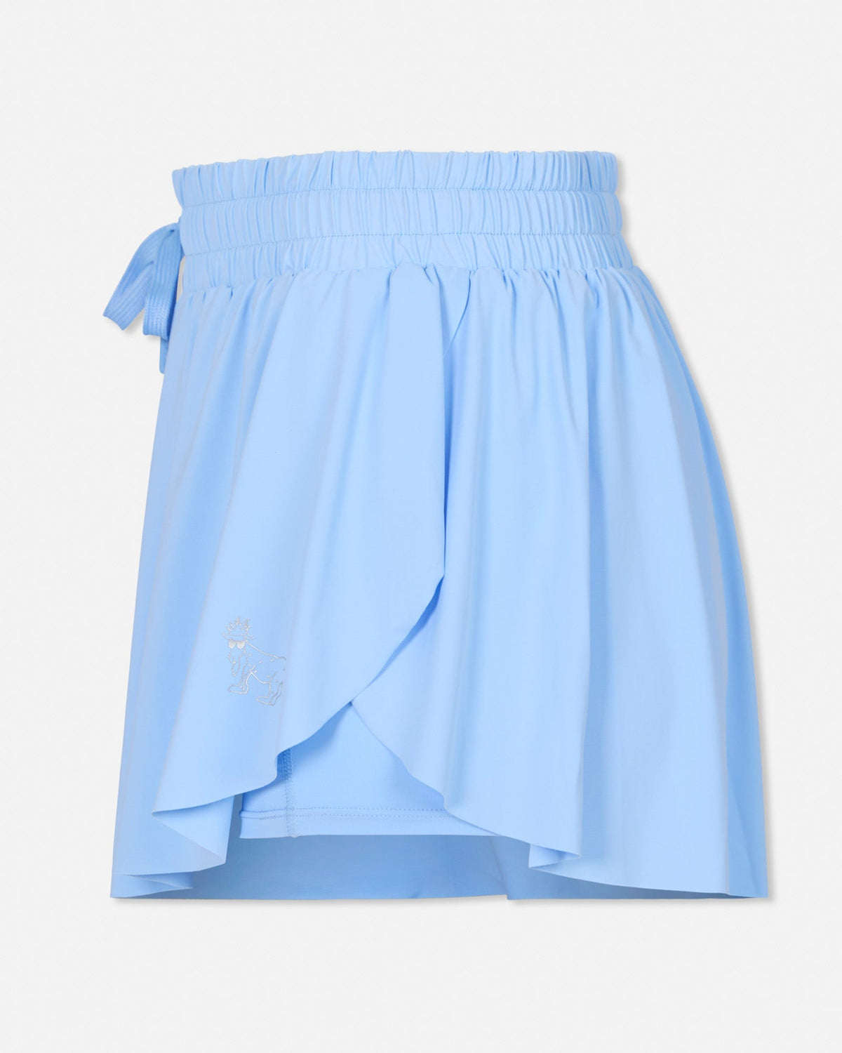 Side-view of women's carolina blue butterfly shorts