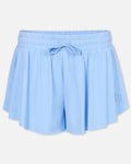 Front of women's carolina blue butterfly shorts