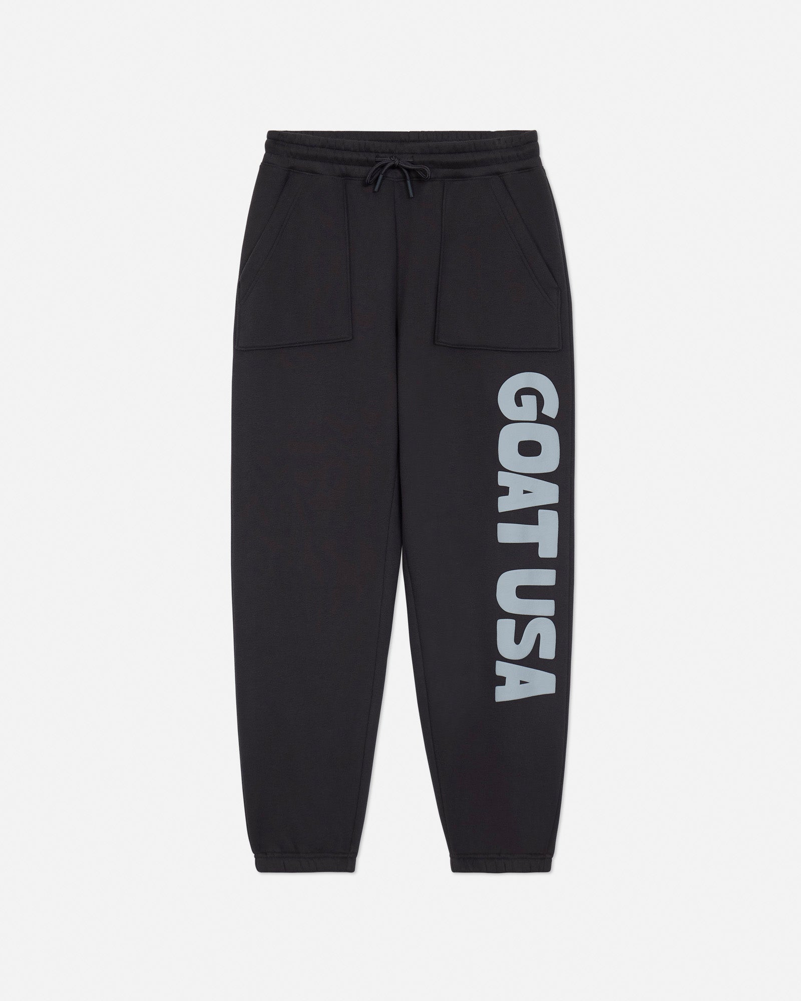 Dark gray sweatpants with 'GOAT USA' text on a light gray background#color_dark-gray
