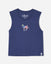 Front of navy women's cut tank top with American flag GOAT