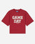 Front of red french terry tee with 'GAME DAY' text#color_tomato
