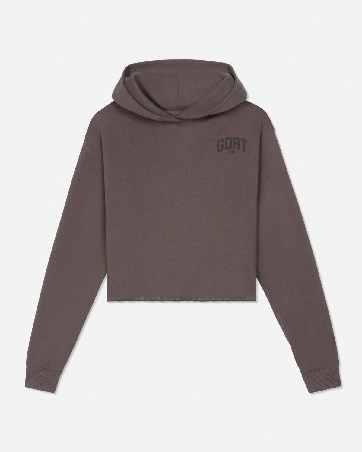 Front of mocha cropped hooded sweatshirt