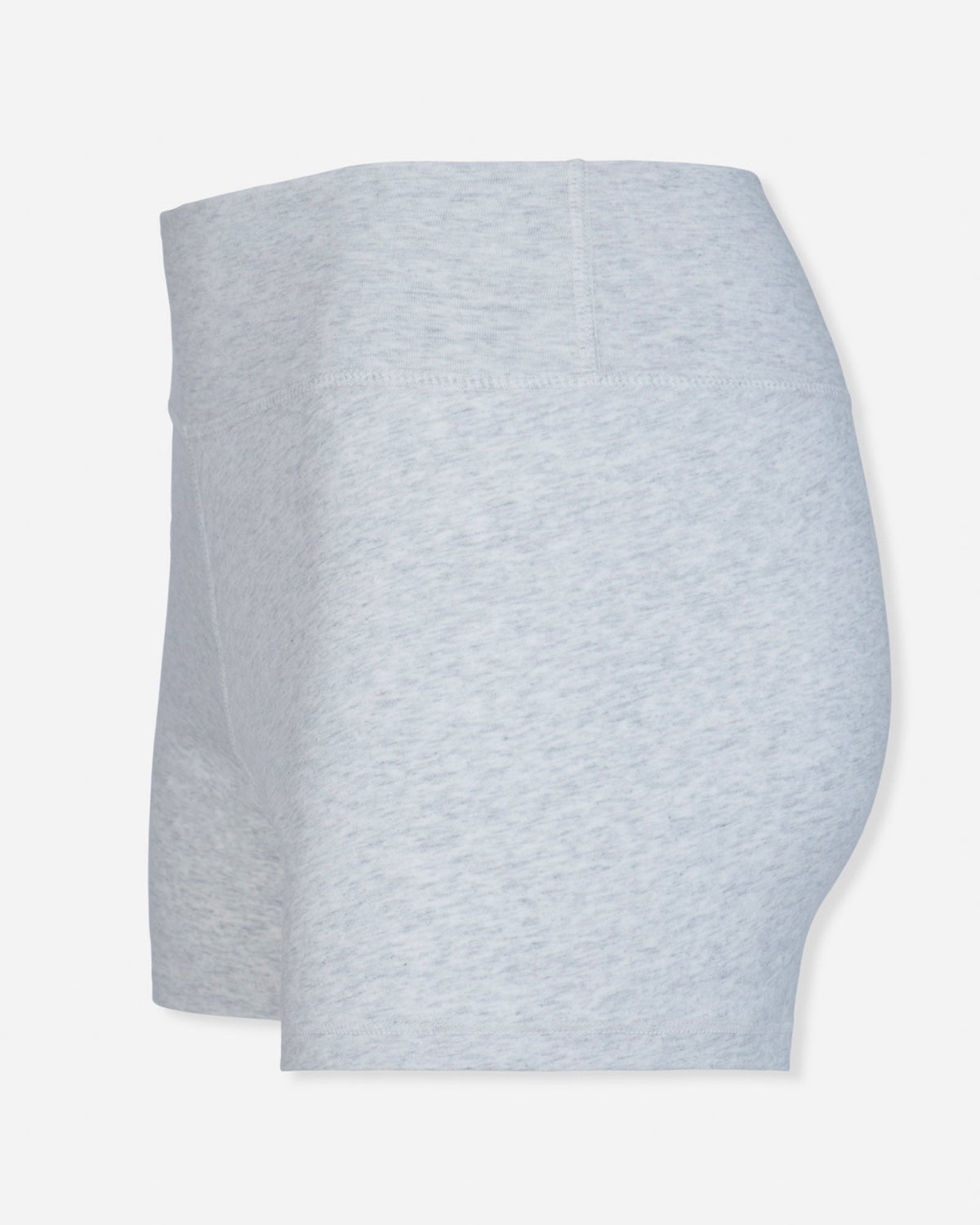 Angled view of pale gray heather biker shorts#color_pale-gray-heather