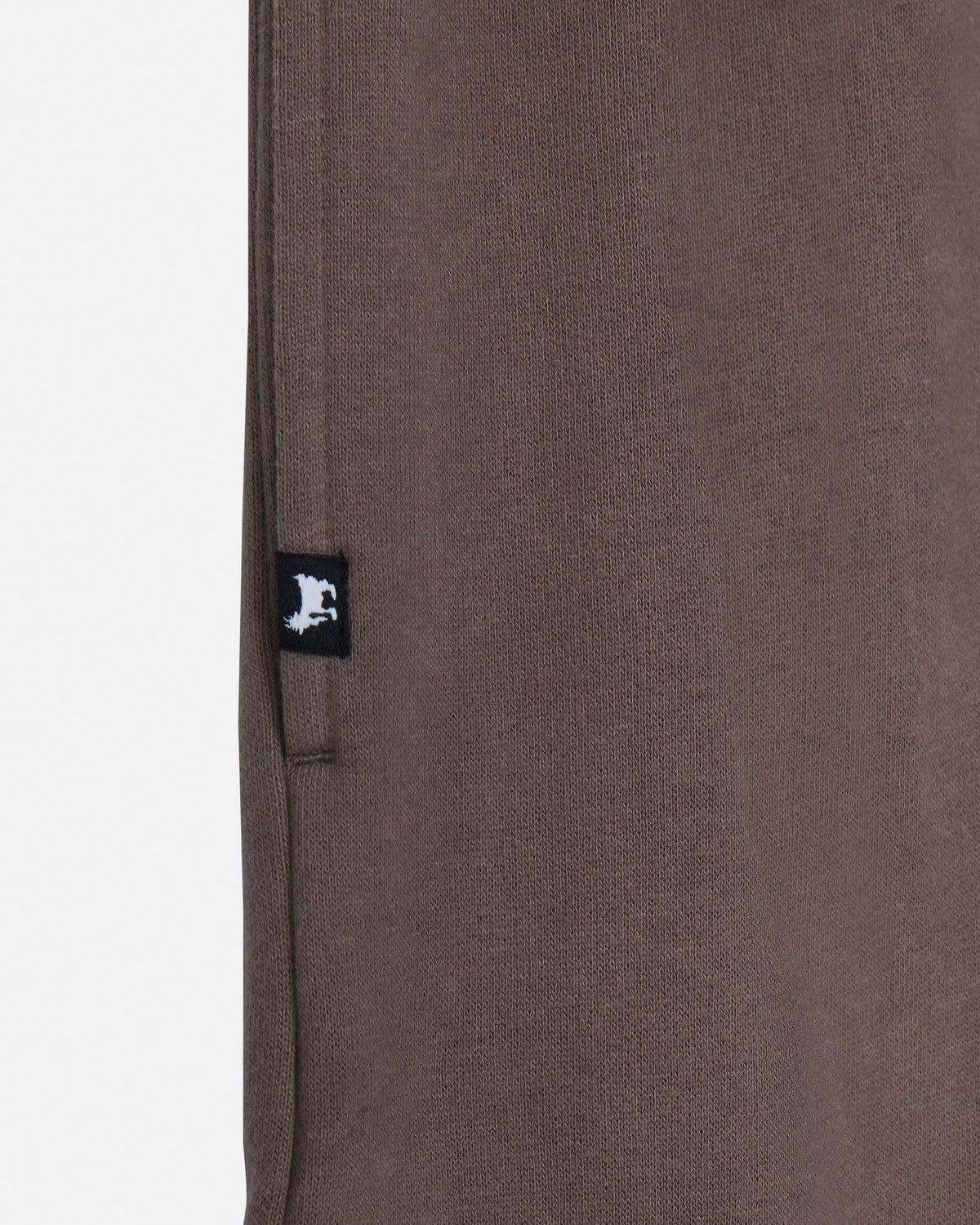 Close-up of pocket with stitchn logo mocha women's cargo sweatpants