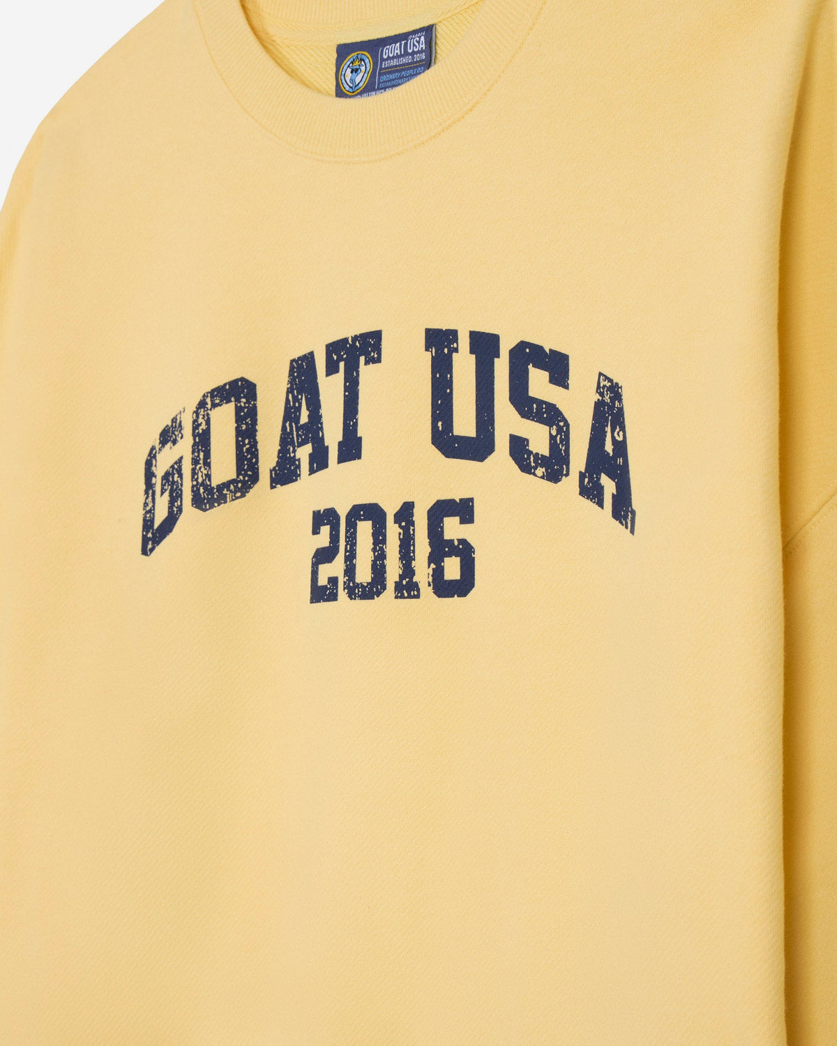 Close-up of print on oversized corn milk crewneck