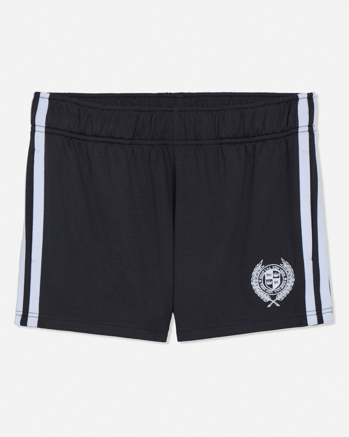 Black shorts with white stripes on a white background#color_black