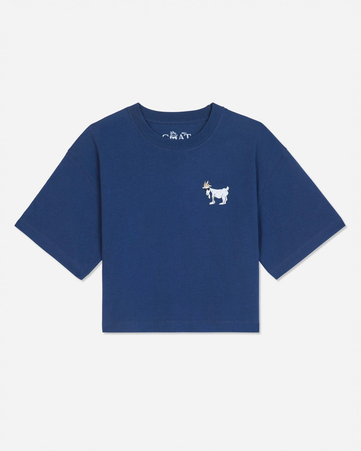 Blue oversized crop top with white goat design#color_moonlit-ocean