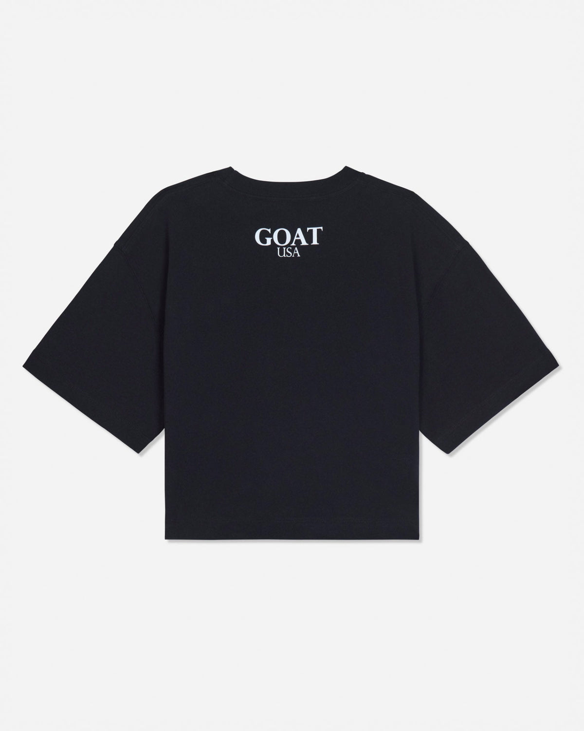Back of black oversized crop top