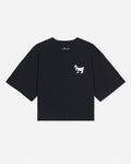 Black oversized crop top with white goat design