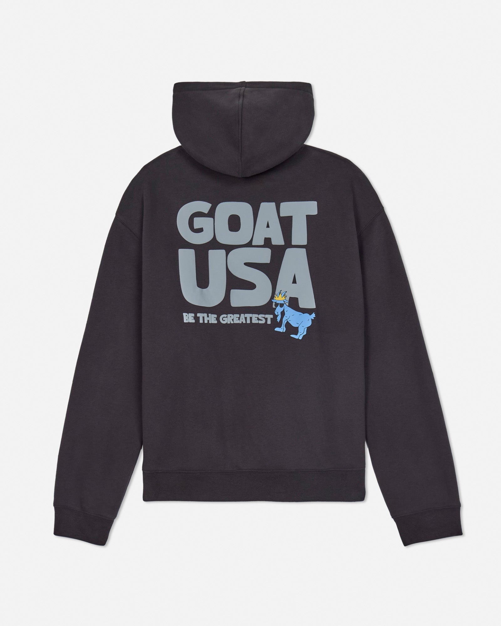 Back of dark gray oversized hoodie with GOAT USA graphic#color_dark-gray