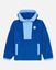 Blue sherpa jacket with light blue accents on a light gray background