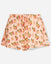 Front of peach cream shorts with peaches and peach goats print