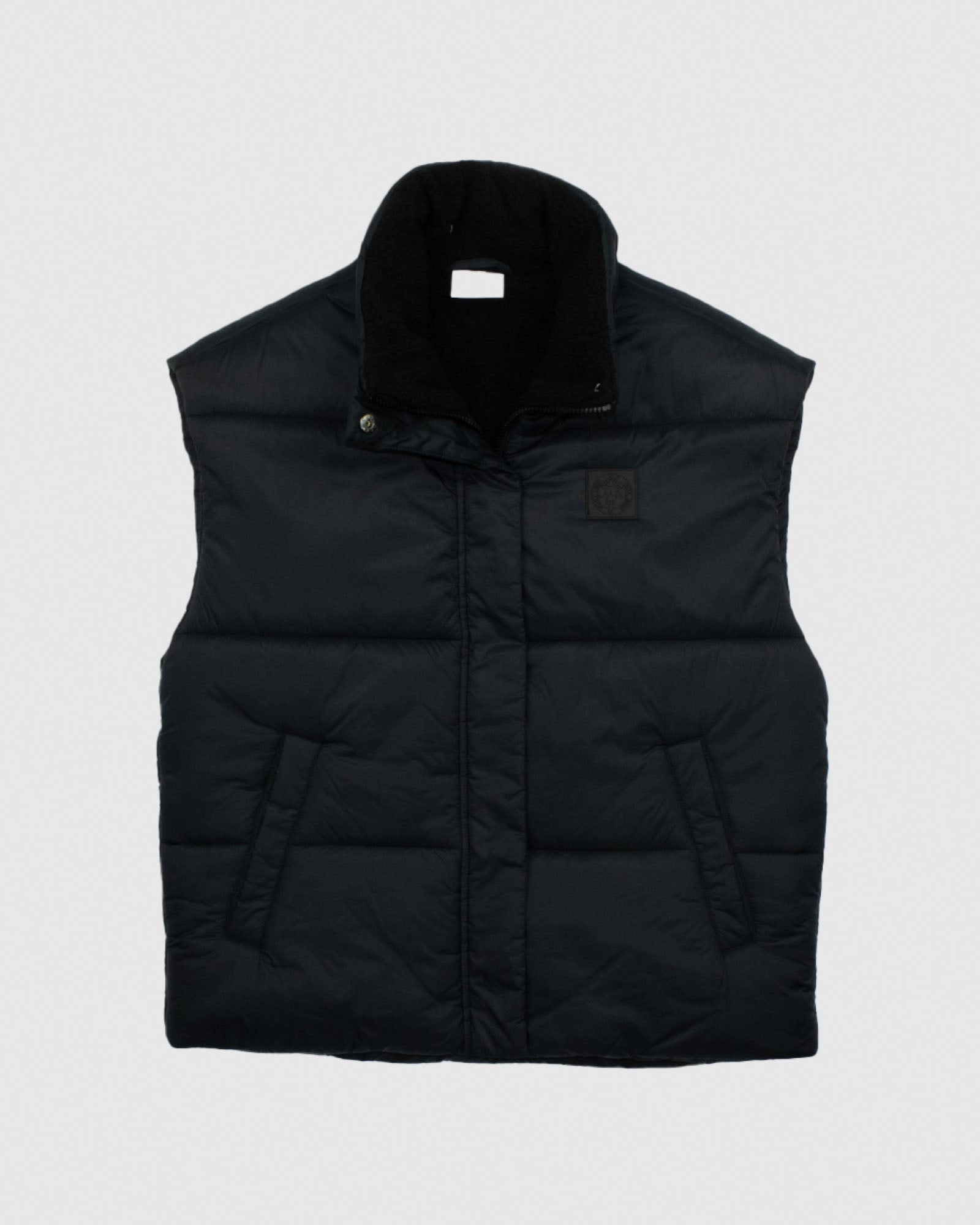 Front of black Women's Puffer Fleece Vest#color_black