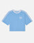 Light blue t-shirt with white stripes on sleeves and collar against a light gray background#color_carolina-blue