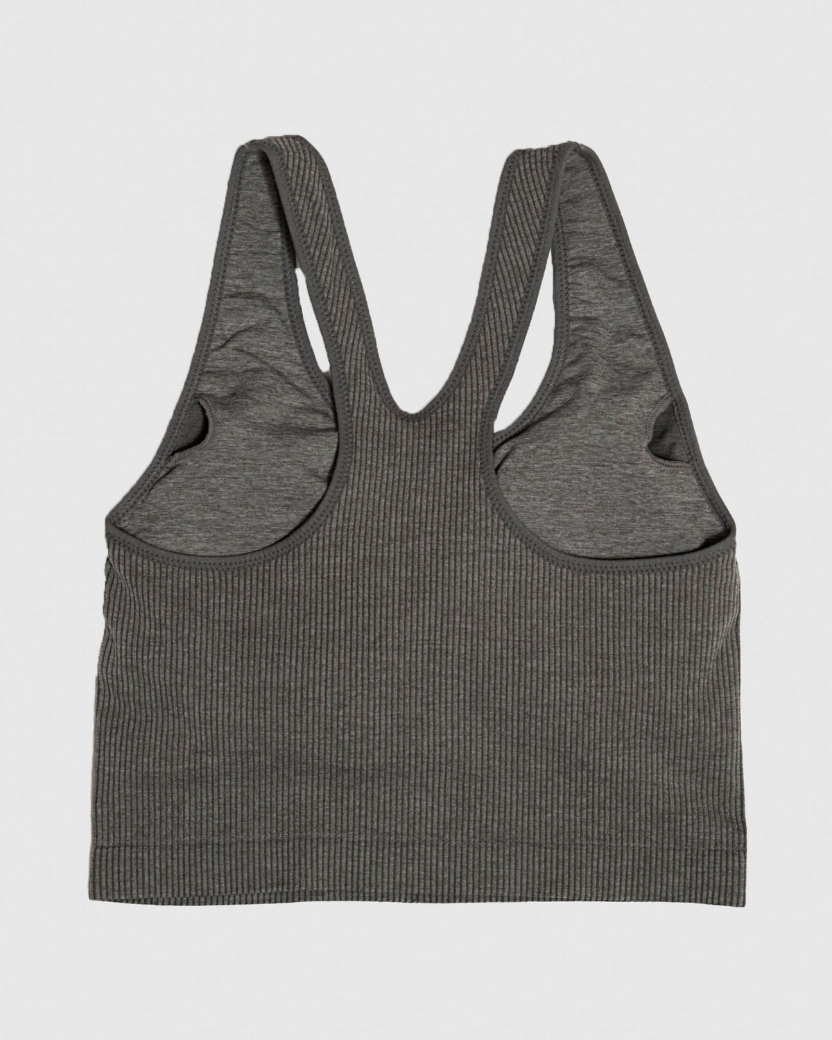 Back of gray heather women's cut tank top