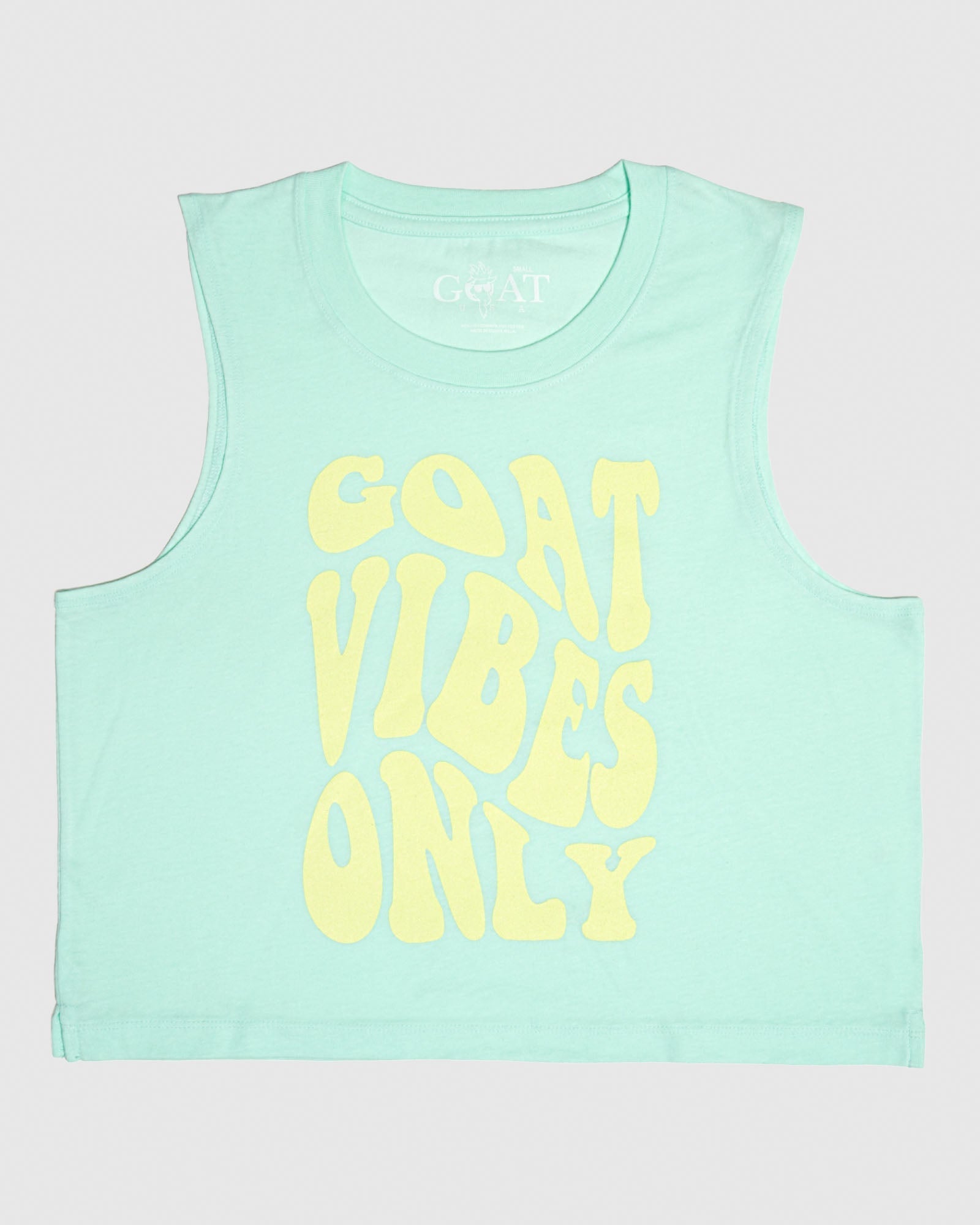 Mint tank top with yellow text that reads 