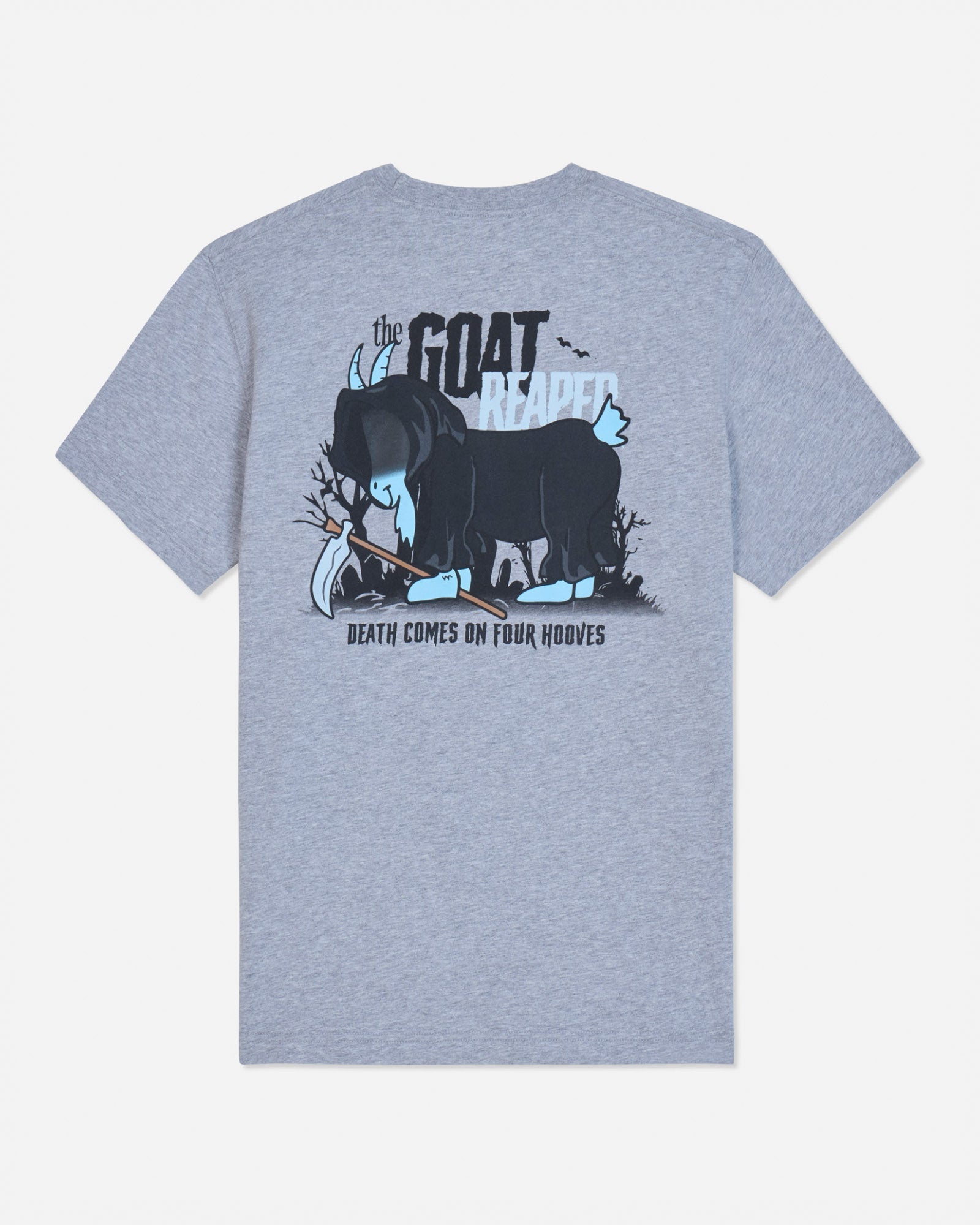 Gray t-shirt with a grim reaper goat graphic