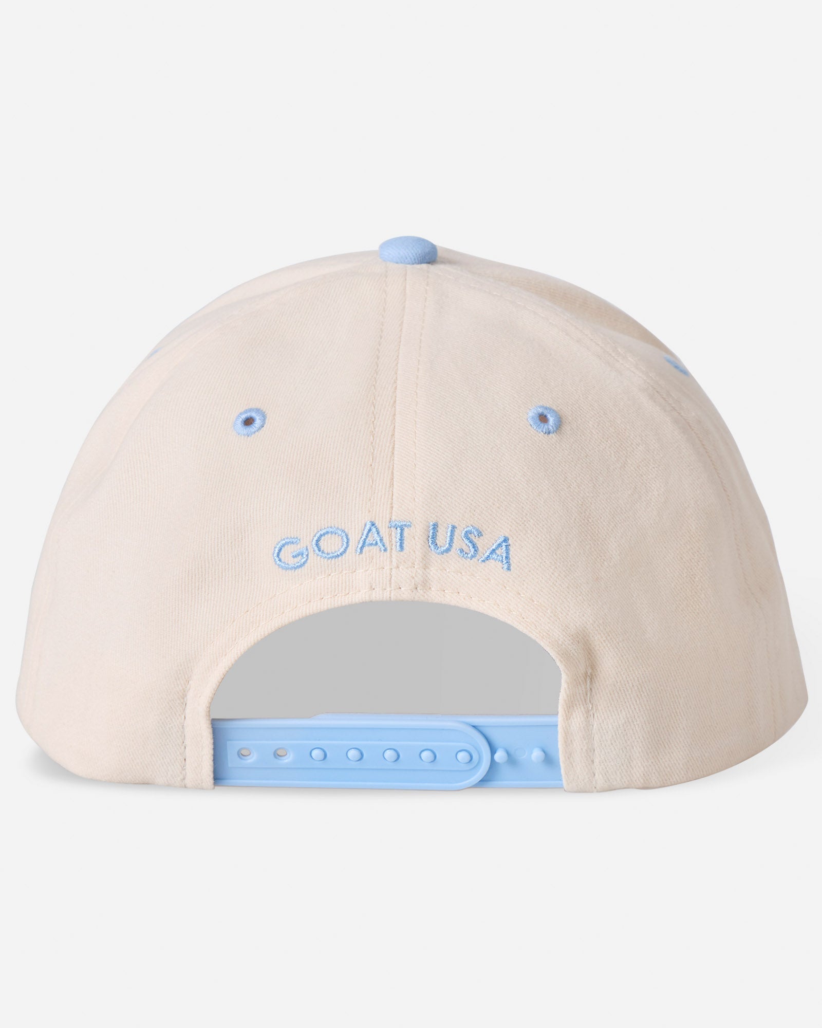 Back of carolina blue "GOAT USA" snapback hat #color_carolina_blue 