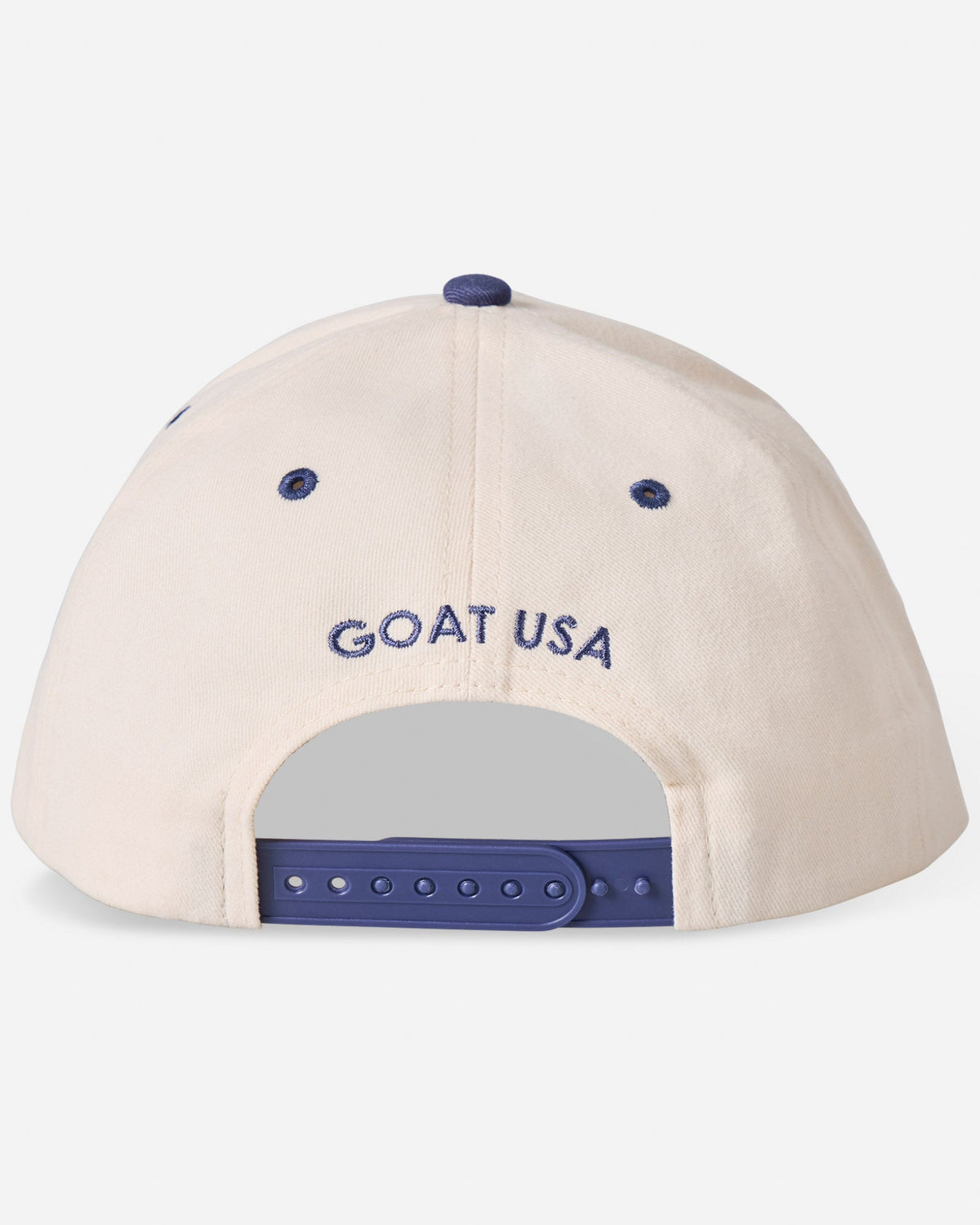 Back of navy "GOAT USA" snapback hat