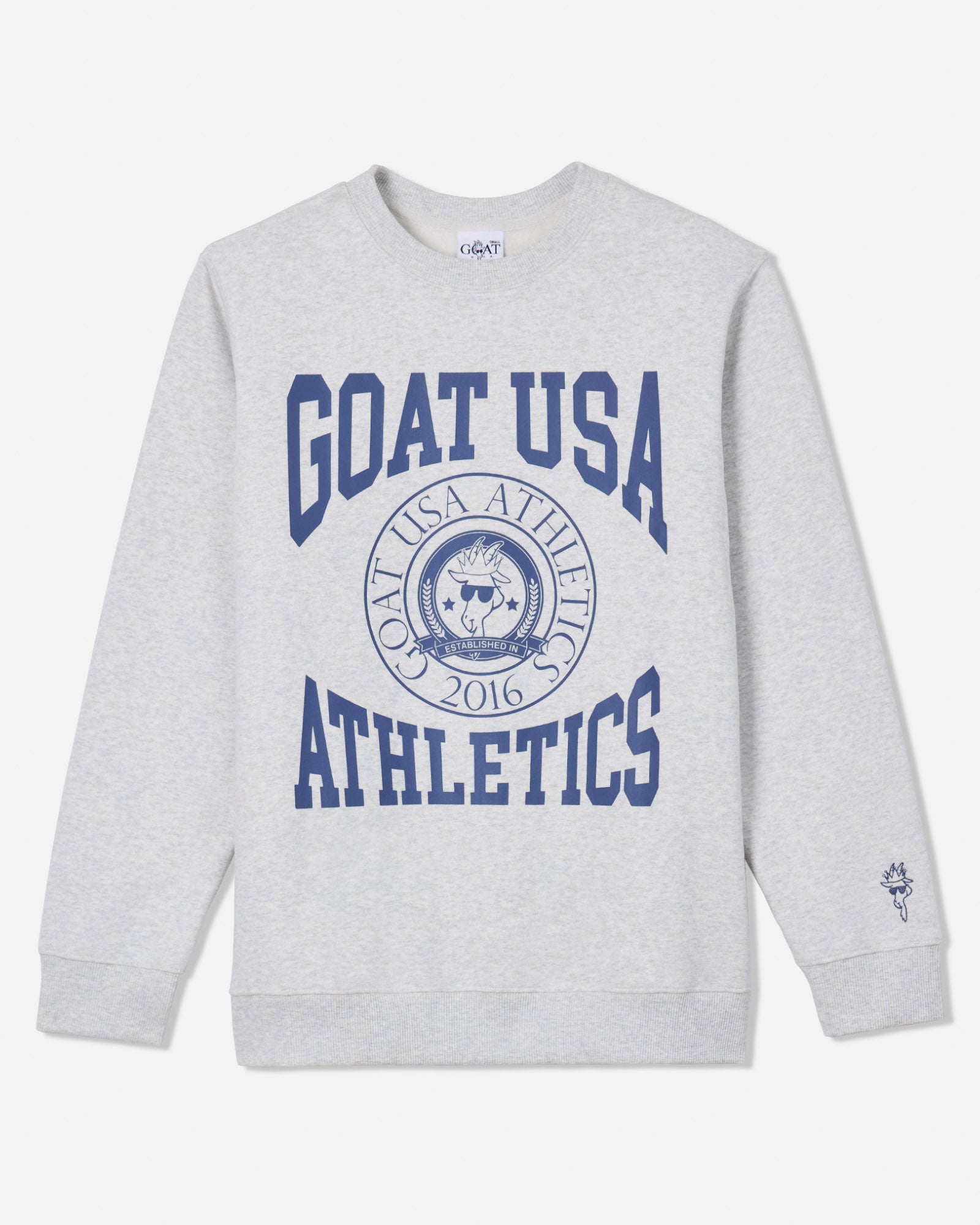 University style crewneck that reads "GOAT USA ATHLETICS"