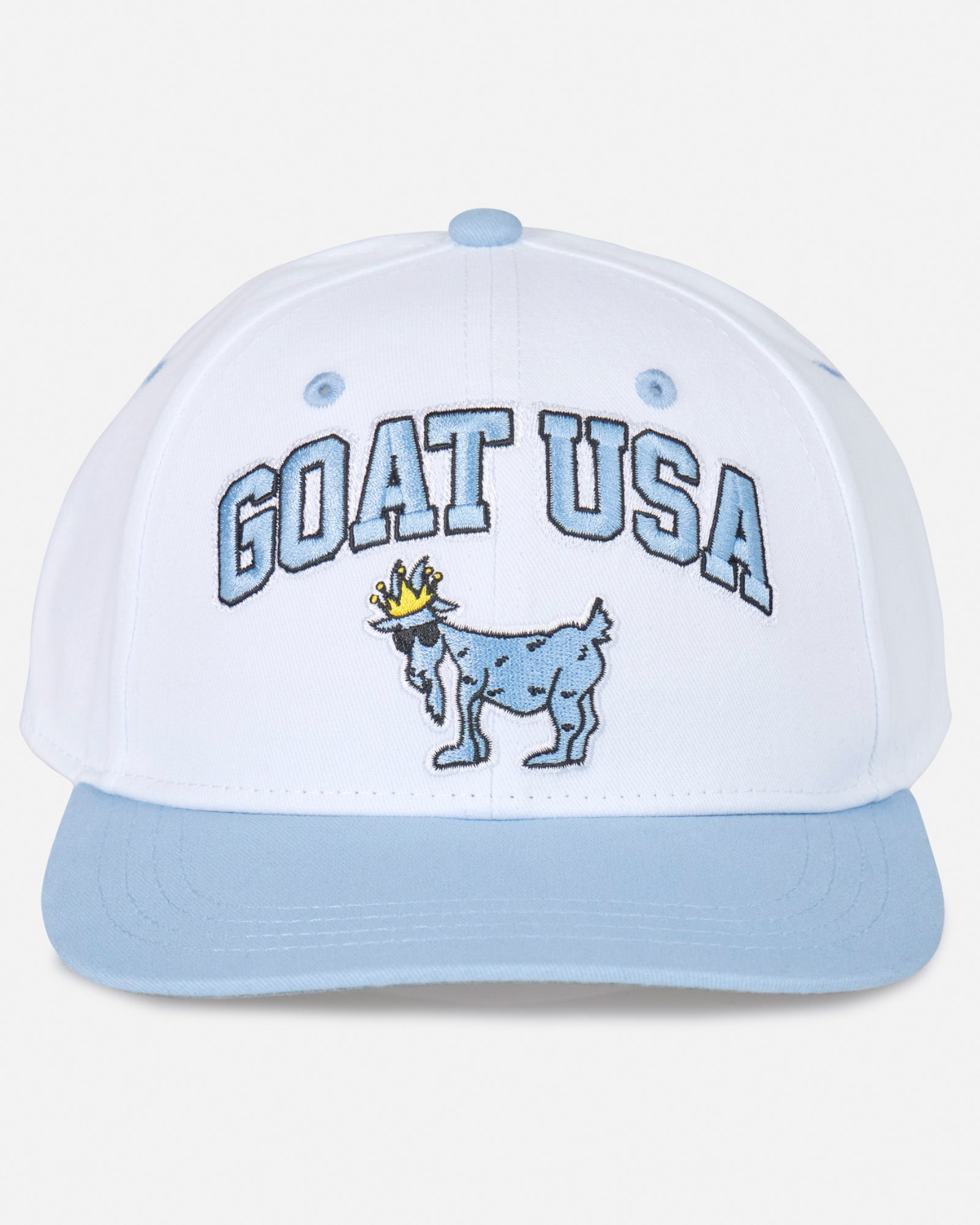 Head-on shot of white flat brim with 