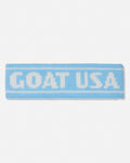 A light blue knit athletic headband with 'GOAT USA' knitted in white across the front, displayed on a clean white background.