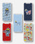 Set of five phone cases with various designs on a light gray background
