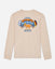 Beige long-sleeve shirt with a colorful graphic on the back against a light gray background