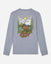 Gray long-sleeve shirt with a graphic of a bear and trees on the back, on a light gray background.