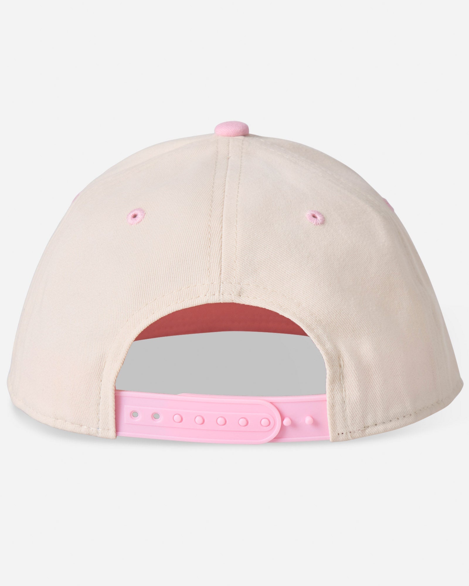 Back of stone-colored snapback hat