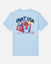 Light blue t-shirt with colorful graphic design on a white background