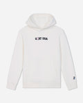 A white pullover hoodie with 'GOAT USA' printed in black across the chest and a small blue and white logo on the left sleeve cuff, shown against a light gray background.