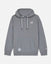 Front of gray hoodie with baseball goat left-chest logo