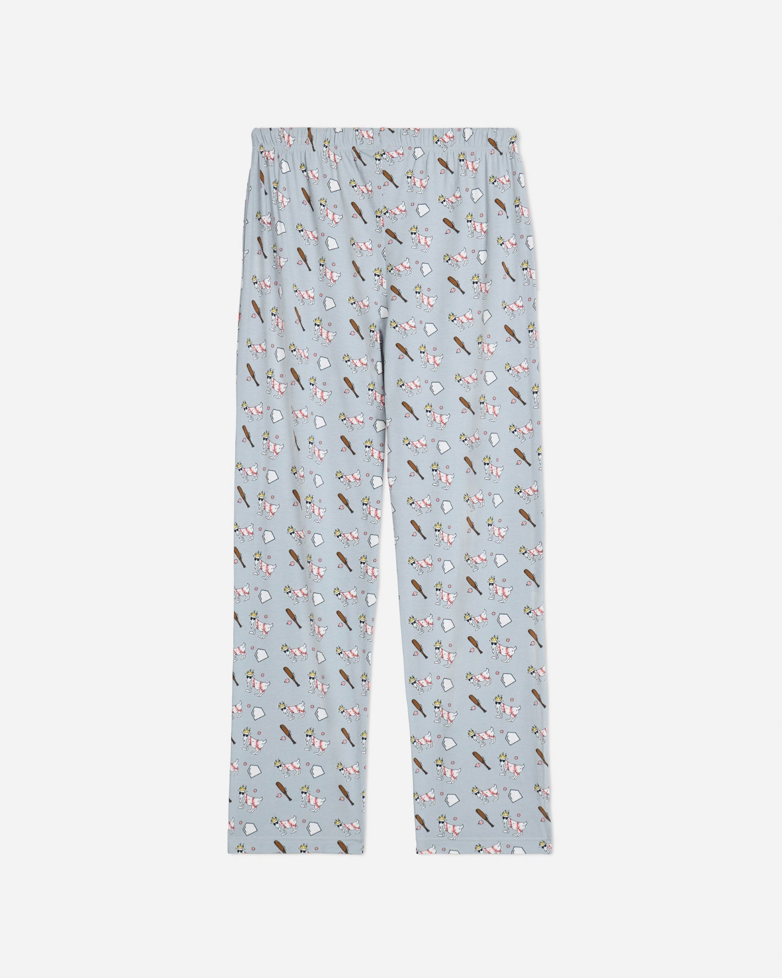 Back of gray baseball-themed pajama pants