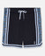Black shorts with basketball goat trim on a white background