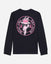 Black long sleeve with pink graphic design on a light gray background