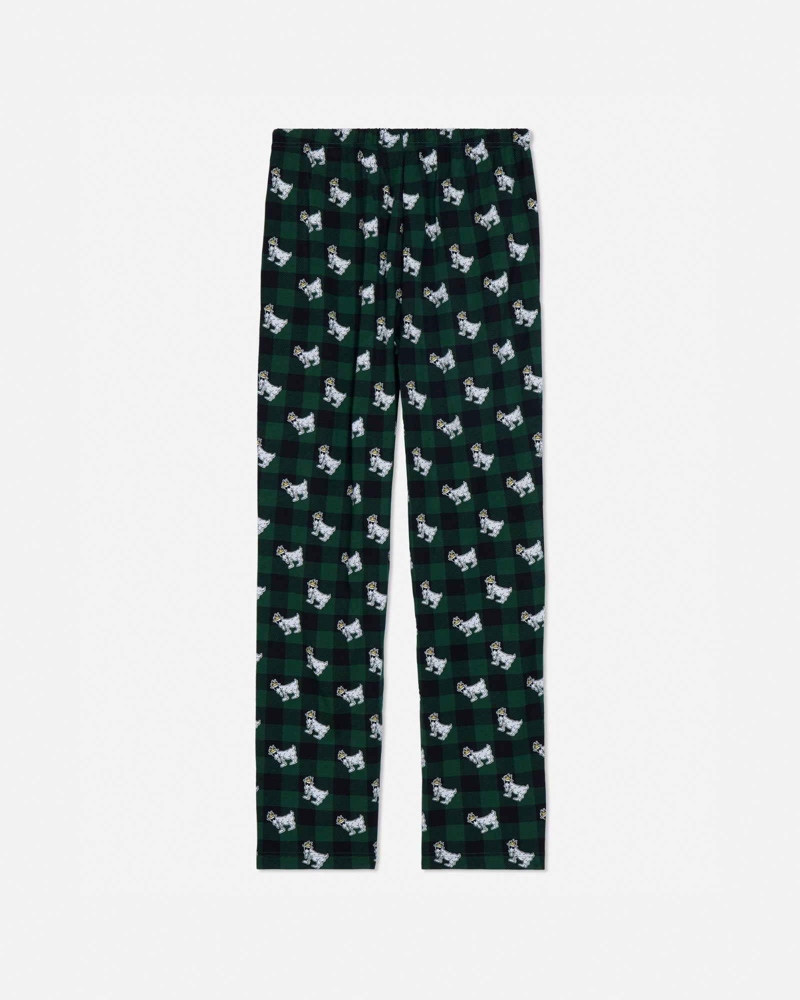 Dark green pajama pants with white goat pattern on a white background#color_deep-sea