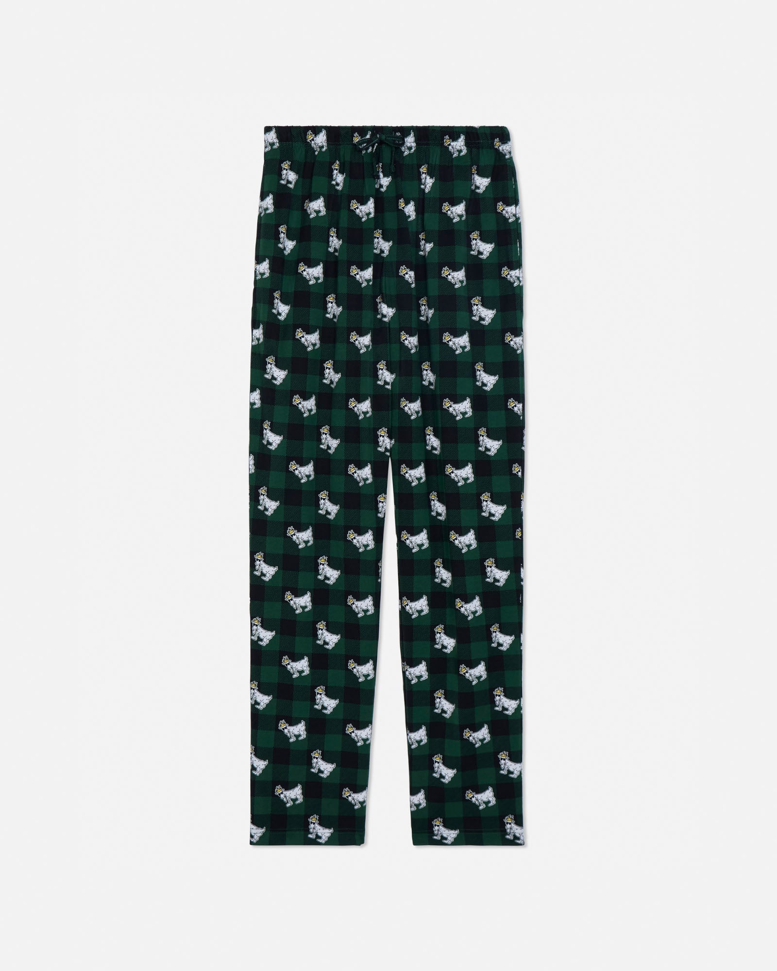 Dark green pants with white goat pattern on a light gray background#color_deep-sea