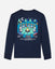 Navy long-sleeve shirt with a colorful graphic on the back against a light gray background