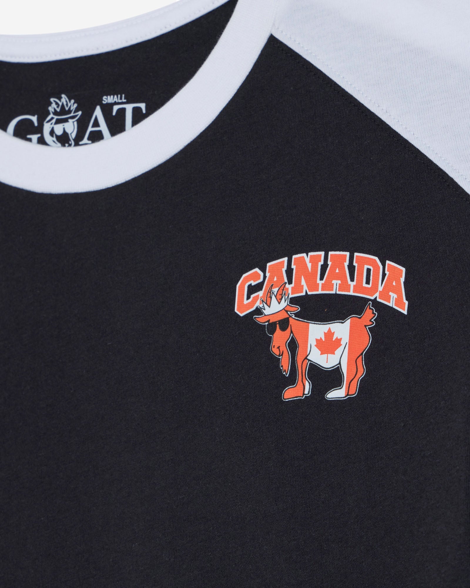 Black t-shirt with 'Canada' and goat design on a white background