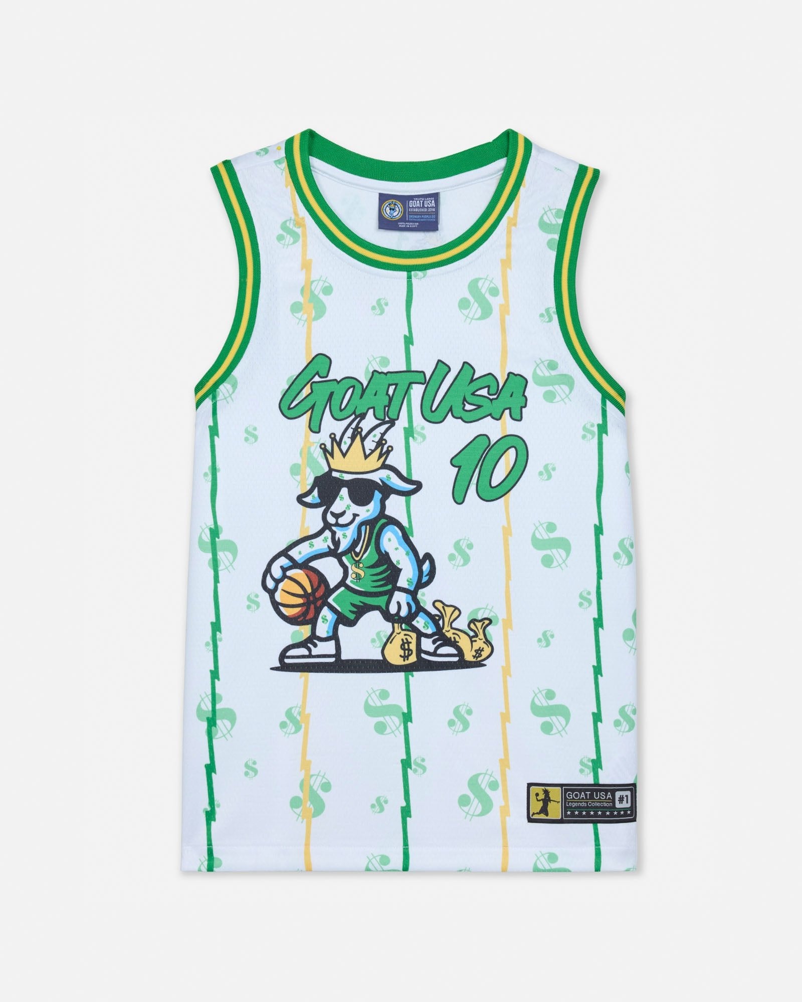 Jersey with cartoon character and text on a white background