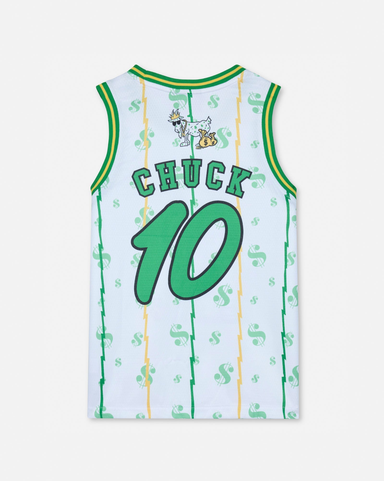 Basketball jersey with 'Chuck' and number '10' on a white background
