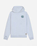 A light heather gray pullover hoodie with 'Cash Money Club' printed in dark green on the left chest, displayed against a light gray background.