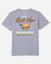 Back of gray t-shirt with Chuck the GOAT dressed as a cheeseburger